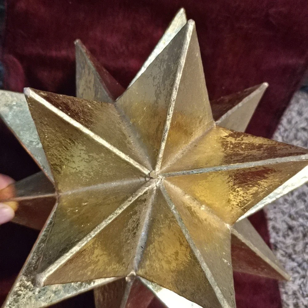 Vintage Gold Moravian Star Christmas Tree Topper Metal Spring 3D 9